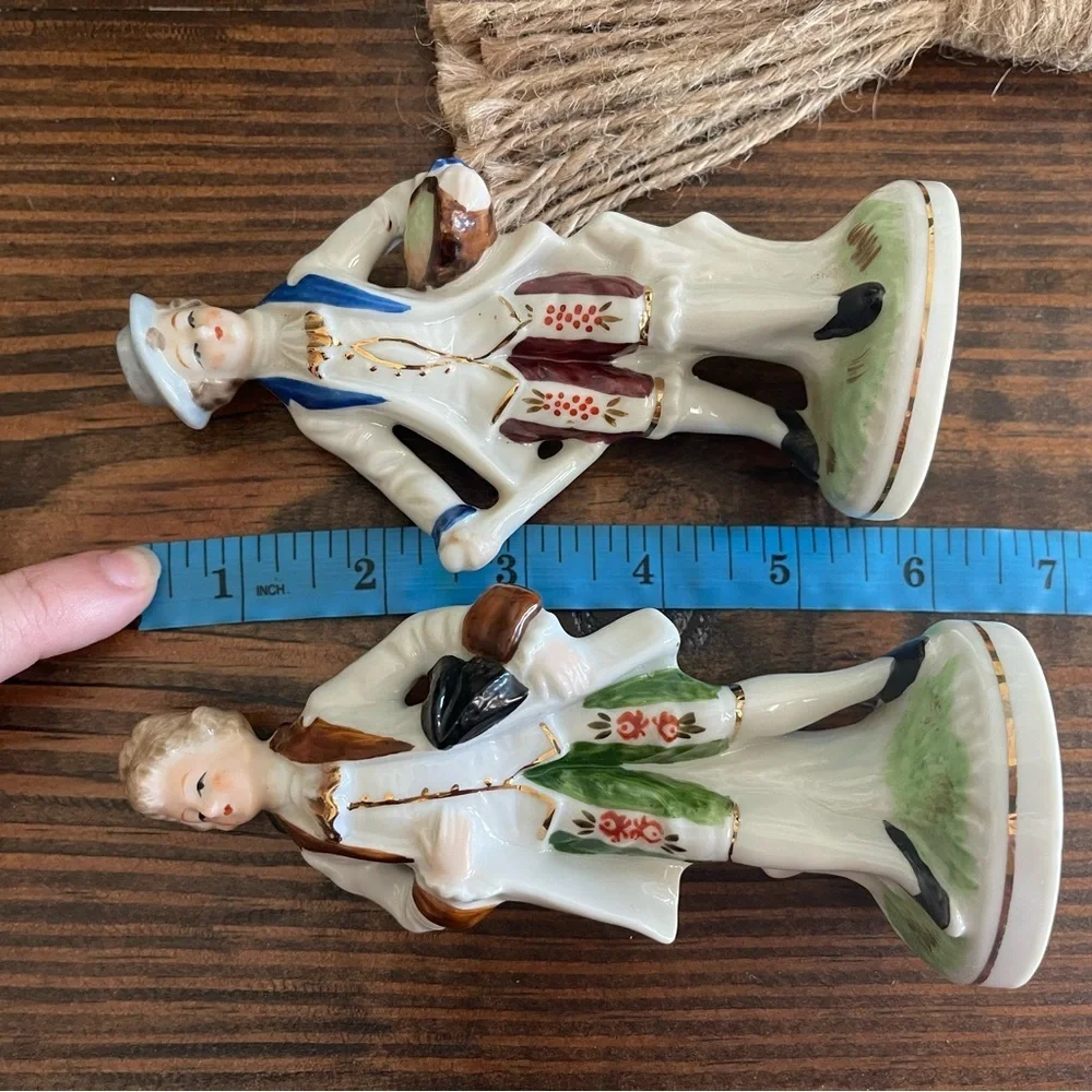 Vintage Porcelain Figurines Pair – Colonial Boys/ Men – Hand Painted – 5” Tall